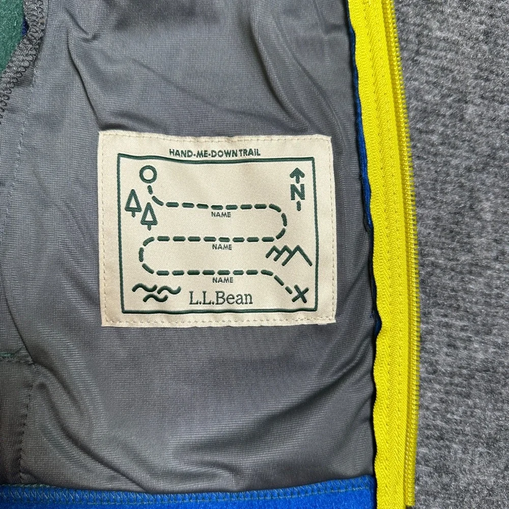 NWT LL Bean Kids Mountain Classic Fleece Hooded Jacket Colorblock Green L 14-16